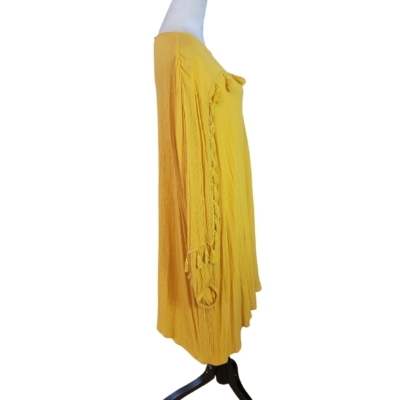 Boohoo Mustard Yellow Boho Tassel Shift Dress Size 14 - Picture 3 of 5